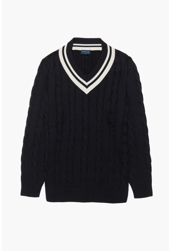 SWETER TENNIS CLUB 008 Z DEKOLTEM TYPU SEREK GRANATOWY Z BAWEŁNĄ