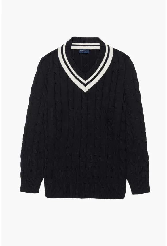 SWETER TENNIS CLUB 008 Z DEKOLTEM TYPU SEREK GRANATOWY Z BAWEŁNĄ