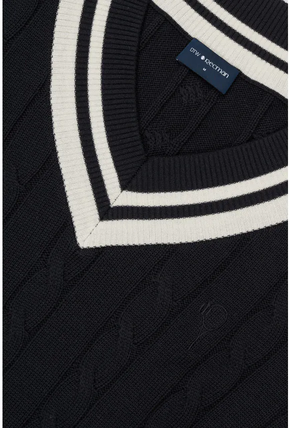 SWETER TENNIS CLUB 008 Z DEKOLTEM TYPU SEREK GRANATOWY Z BAWEŁNĄ