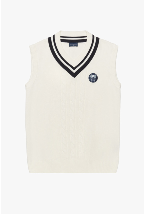 SWETER TENNIS CLUB 009 Z DEKOLTEM TYPU SEREK ECRU Z BAWEŁNĄ