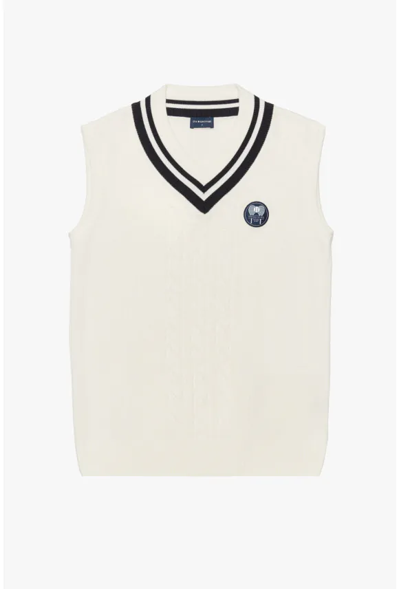 SWETER TENNIS CLUB 009 Z DEKOLTEM TYPU SEREK ECRU Z BAWEŁNĄ