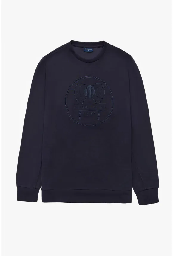 BLUZA TENNIS CLUB 006 Z OKRĄGŁYM DEKOLTEM GRANATOWA Z MODALEM