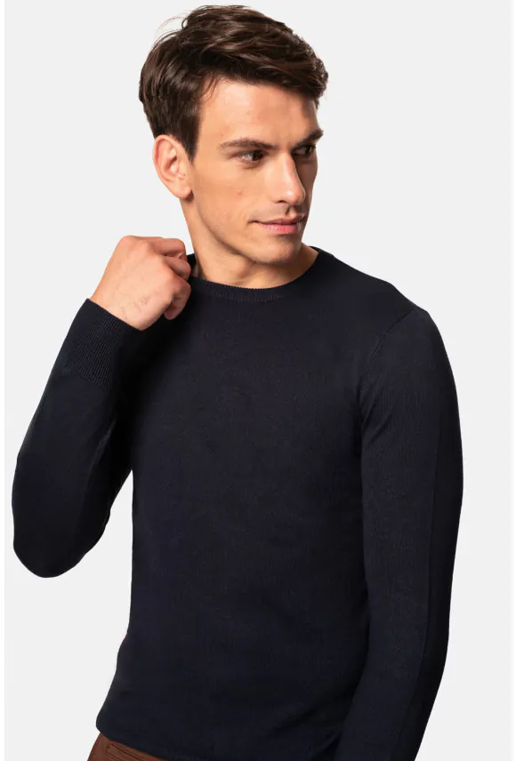 SWETER BOTTOLI Z OKRĄGŁYM DEKOLTEM GRANATOWY Z WISKOZĄ