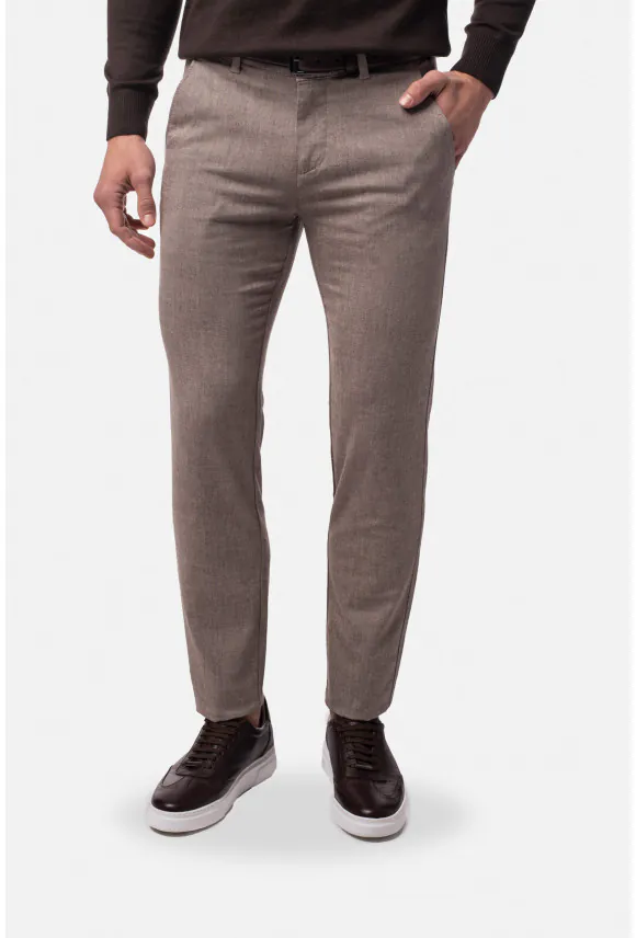 SPODNIE CASUAL SERBIE 234 BRĄZOWE 0001 Z BAWEŁNĄ
