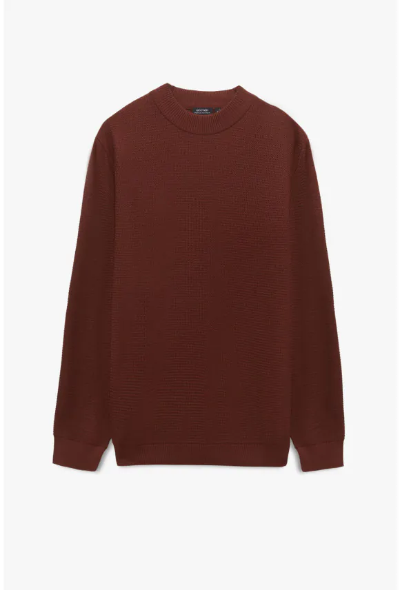 SWETER EVRON PÓŁGOLF BRĄZOWY