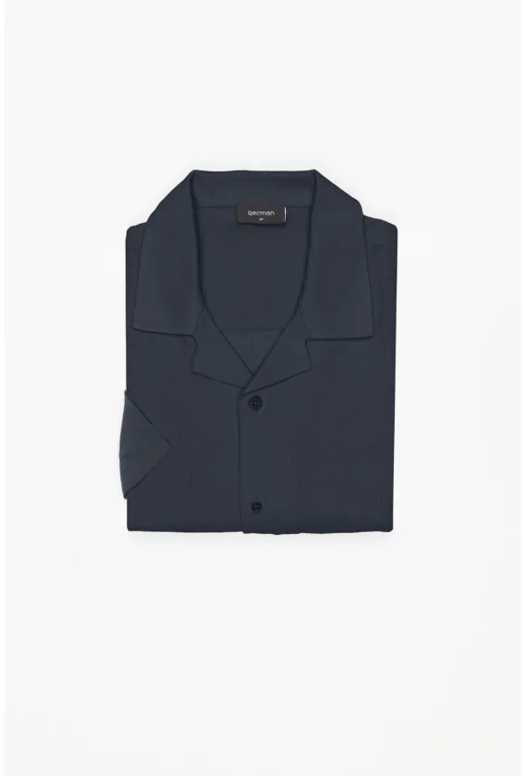 KOSZULA FORMENTO 3252 KRÓTKI RĘKAW CUSTOM FIT GRANATOWA Z WISKOZY