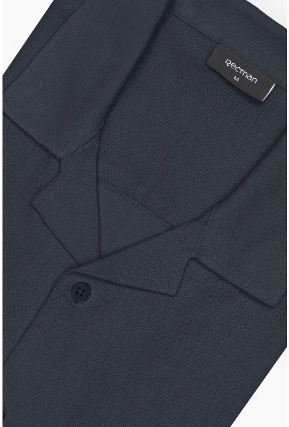 KOSZULA FORMENTO 3252 KRÓTKI RĘKAW CUSTOM FIT GRANATOWA Z WISKOZY