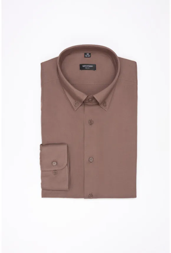 KOSZULA FORMENTO 3258D DŁUGI RĘKAW SLIM FIT BRĄZOWA Z WISKOZĄ