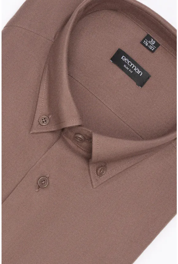 KOSZULA FORMENTO 3258D DŁUGI RĘKAW SLIM FIT BRĄZOWA Z WISKOZĄ