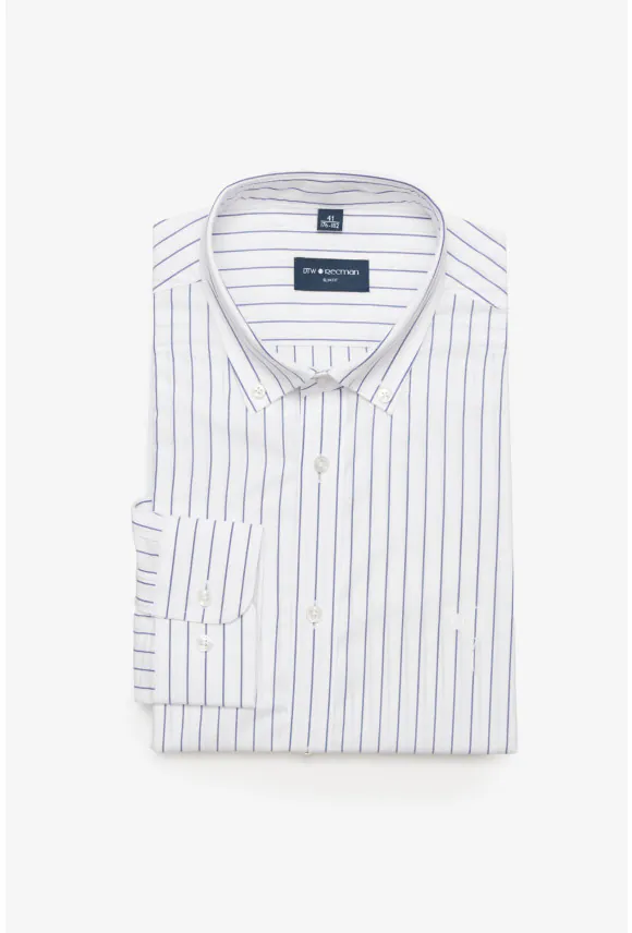 KOSZULA TENNIS CLUB 018 DŁUGI RĘKAW SLIM FIT BIAŁA Z BAWEŁNY