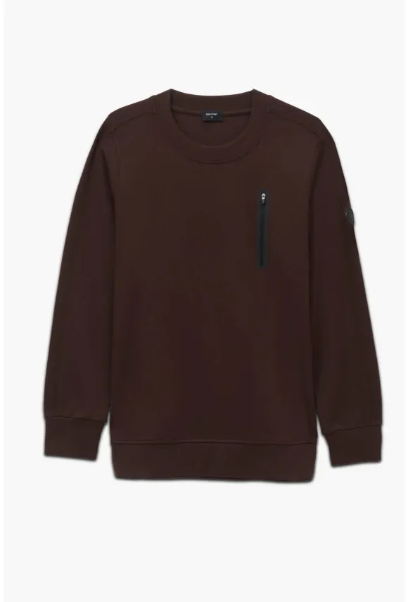 BLUZA DUATO Z OKRĄGŁYM DEKOLTEM BRĄZOWA Z BAWEŁNY