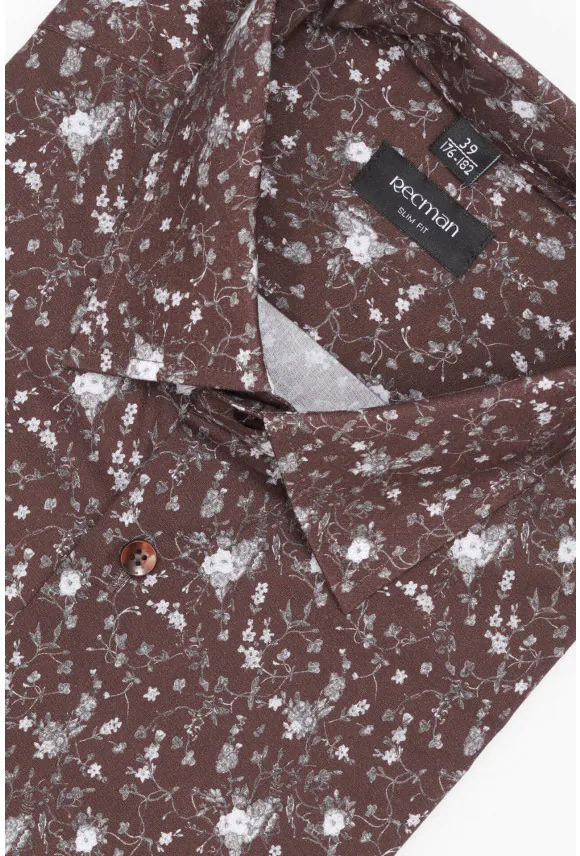KOSZULA COLINE 3264T DŁUGI RĘKAW CUSTOM FIT BRĄZOWA Z BAWEŁNY