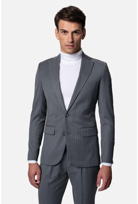 MARYNARKA PERNET SZARA SLIM FIT JEDNORZĘDOWA Z WEŁNĄ