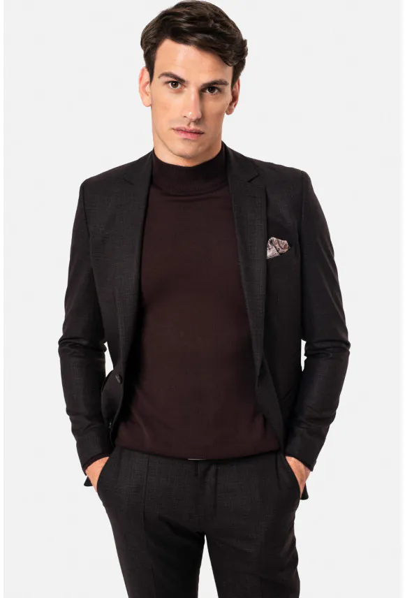 MARYNARKA ALATA BRĄZOWA SLIM FIT JEDNORZĘDOWA Z WEŁNY