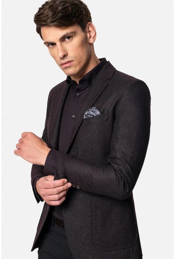 MARYNARKA PERI FIOLETOWA SLIM FIT JEDNORZĘDOWA Z WEŁNĄ