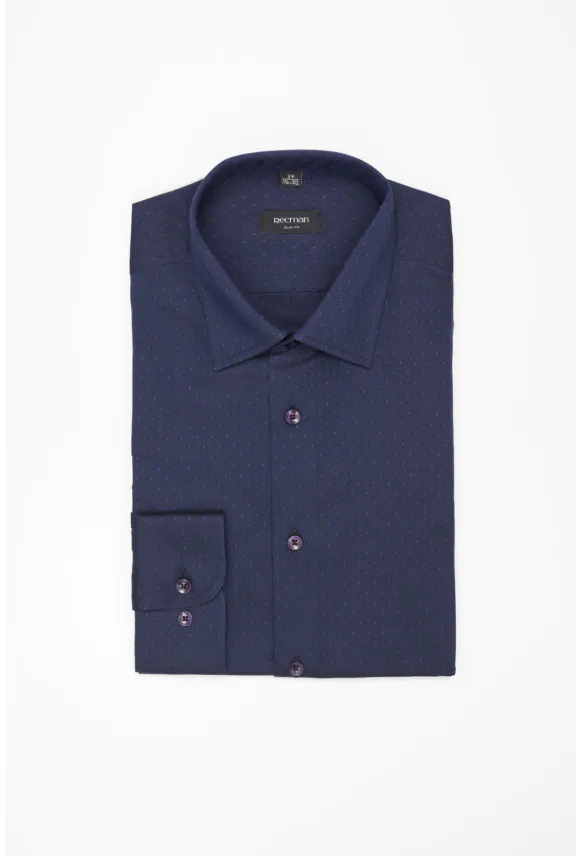 KOSZULA CORSINI 3276E DŁUGI RĘKAW SLIM FIT GRANATOWA Z BAWEŁNY
