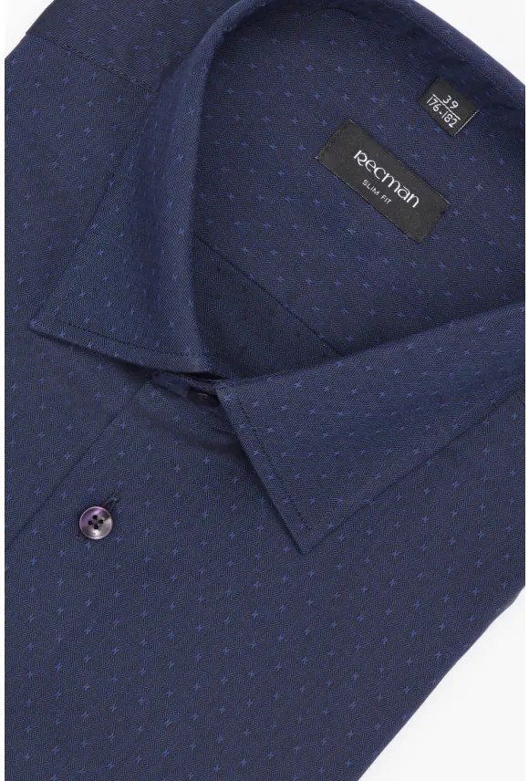 KOSZULA CORSINI 3276E DŁUGI RĘKAW SLIM FIT GRANATOWA Z BAWEŁNY