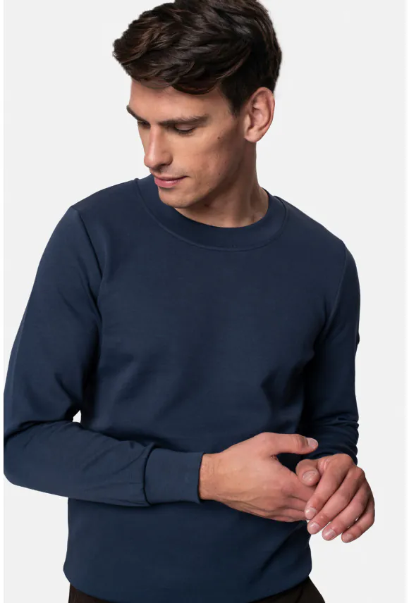 BLUZA DELFOR Z OKRĄGŁYM DEKOLTEM NIEBIESKA Z BAWEŁNY