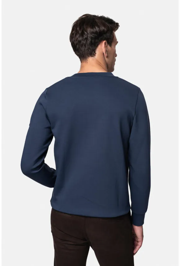 BLUZA DELFOR Z OKRĄGŁYM DEKOLTEM NIEBIESKA Z BAWEŁNY