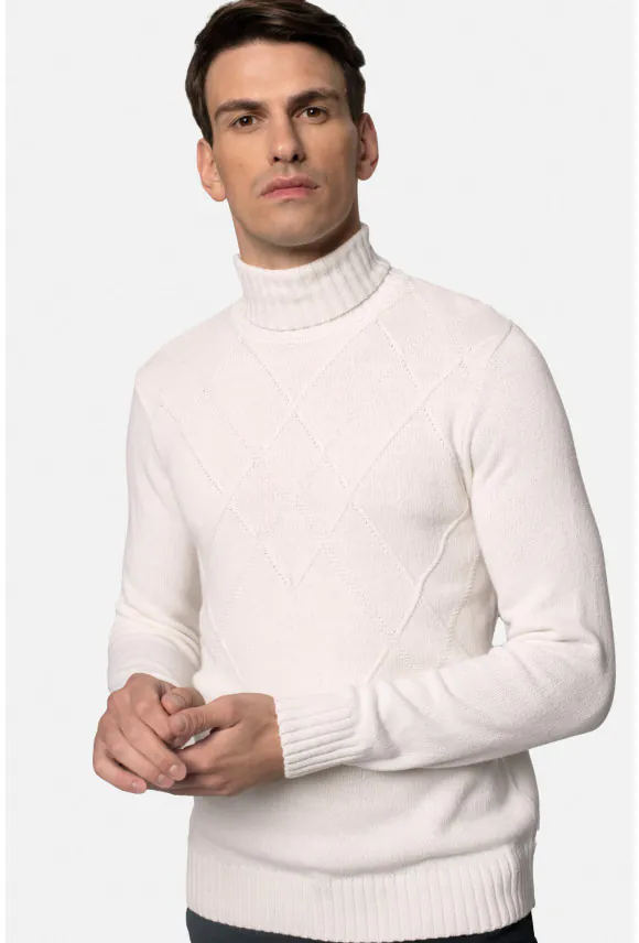 SWETER CAPRI GOLF ECRU Z WEŁNĄ