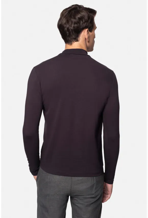 BLUZA ALDEA PÓŁGOLF FIOLETOWA Z BAWEŁNY