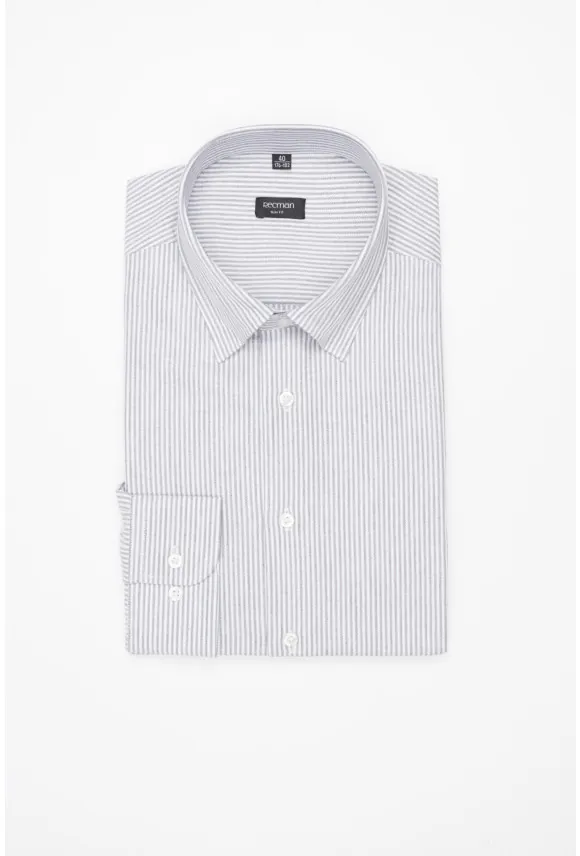 KOSZULA COFINO 3282D DŁUGI RĘKAW SLIM FIT SZARA Z BAWEŁNY