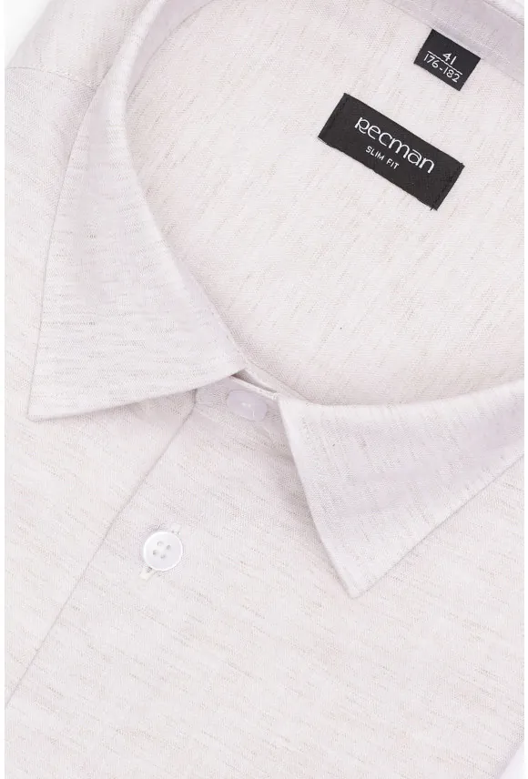 KOSZULA FORMENTO 3286D DŁUGI RĘKAW SLIM FIT BEŻOWA Z BAWEŁNĄ