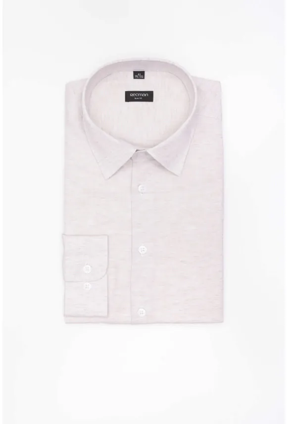 KOSZULA FORMENTO 3286D DŁUGI RĘKAW SLIM FIT BEŻOWA Z BAWEŁNĄ