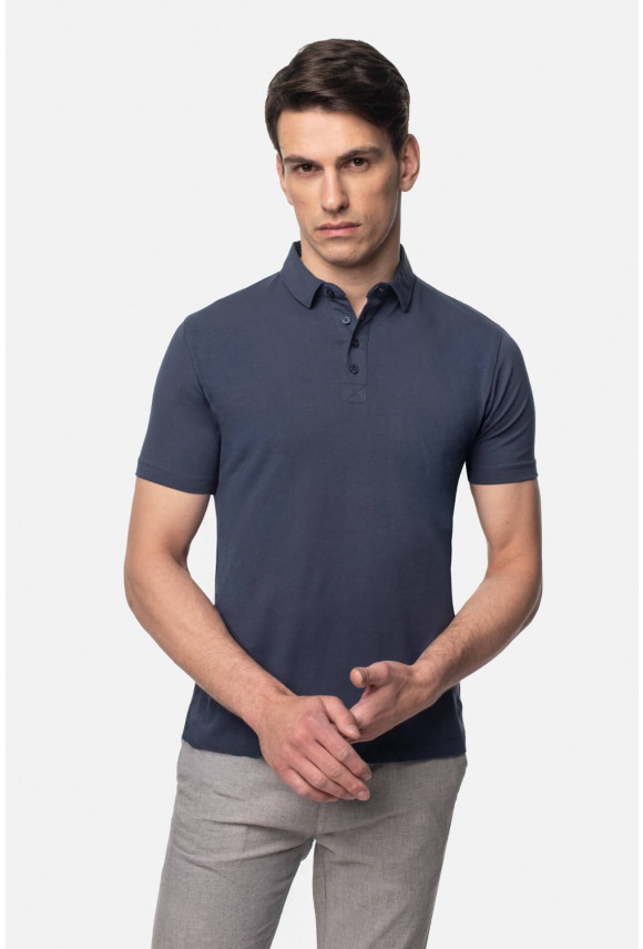 KOSZULKA POLO LIERMO GRANATOWA 0001 Z BAWEŁNY TYPU JERSEY KOSZULKA POLO LIERMO GRANATOWA 0001 Z BAWEŁNY TYPU JERSEY