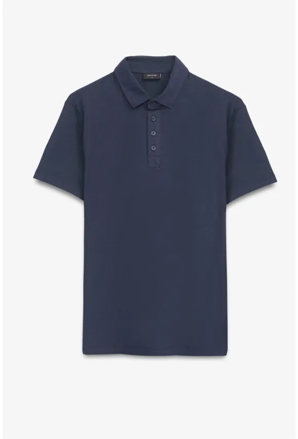 KOSZULKA POLO LIERMO GRANATOWA 0001 Z BAWEŁNY TYPU JERSEY