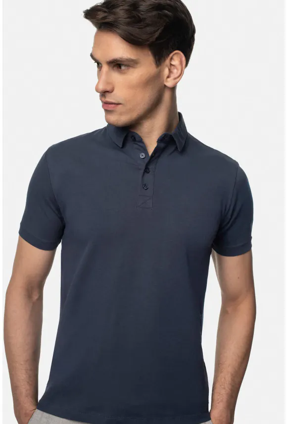 KOSZULKA POLO LIERMO GRANATOWA 0001 Z BAWEŁNY TYPU JERSEY