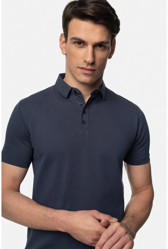 KOSZULKA POLO LIERMO GRANATOWA 0001 Z BAWEŁNY TYPU JERSEY