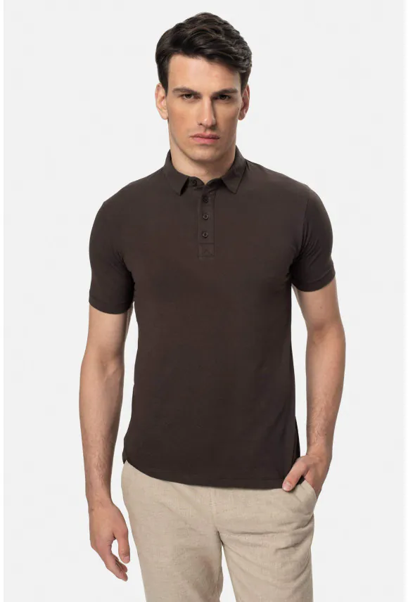 KOSZULKA POLO LIERMO BRĄZOWA Z BAWEŁNY TYPU JERSEY