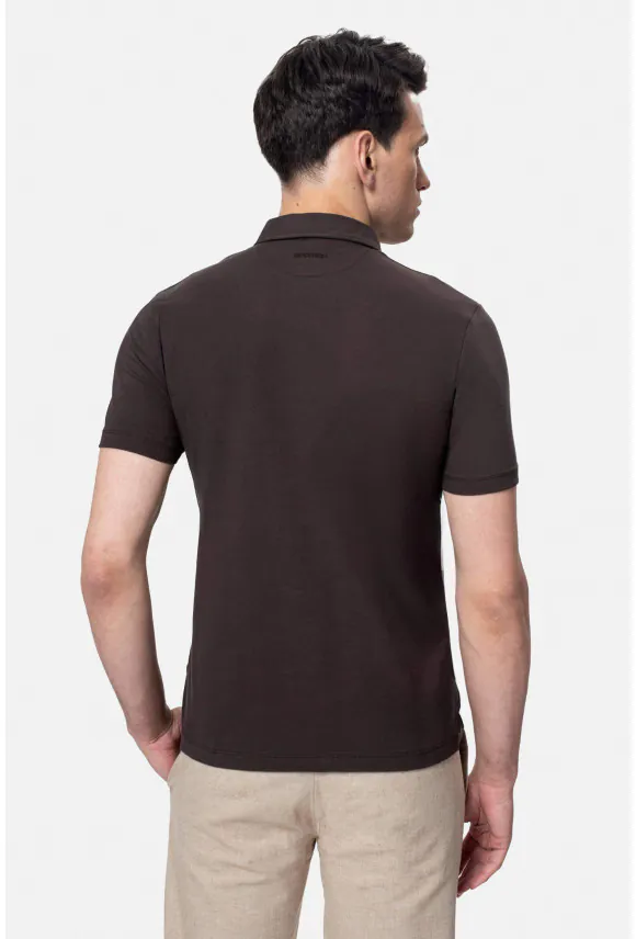 KOSZULKA POLO LIERMO BRĄZOWA Z BAWEŁNY TYPU JERSEY