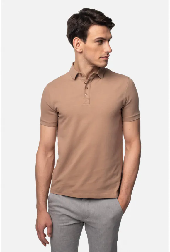 KOSZULKA POLO LIERMO BEŻOWA Z BAWEŁNY TYPU JERSEY
