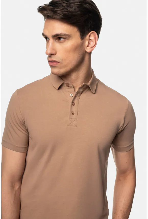 KOSZULKA POLO LIERMO BEŻOWA Z BAWEŁNY TYPU JERSEY