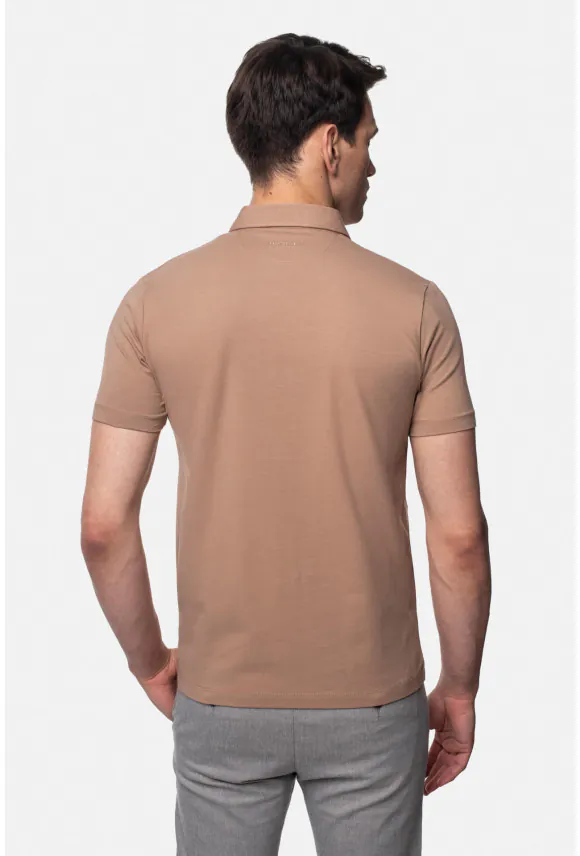 KOSZULKA POLO LIERMO BEŻOWA Z BAWEŁNY TYPU JERSEY