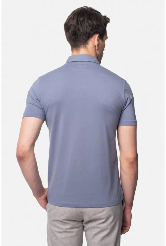 KOSZULKA POLO LIERMO NIEBIESKA Z BAWEŁNY TYPU JERSEY