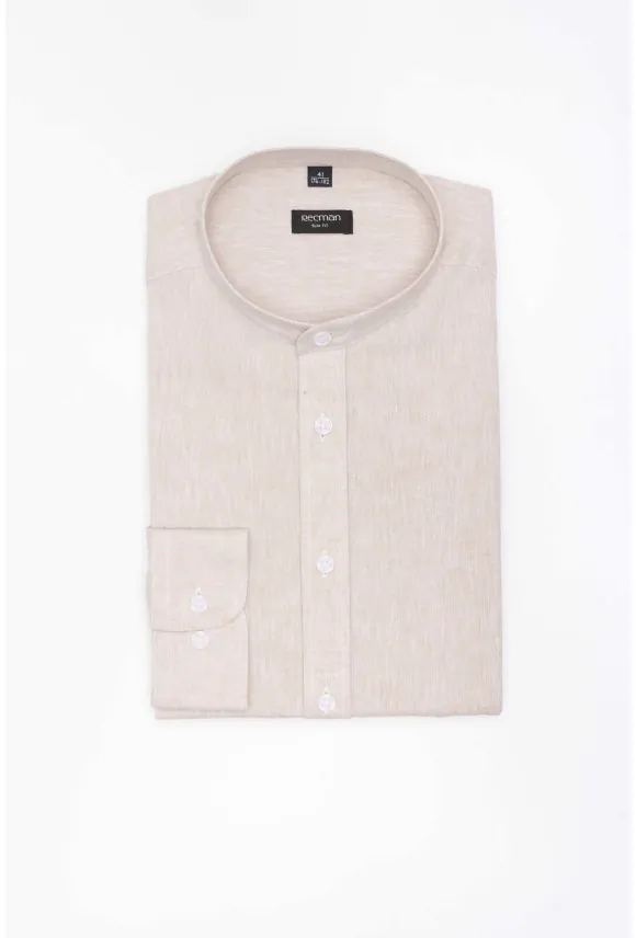 KOSZULA FORMENTO 3289D DŁUGI RĘKAW SLIM FIT BEŻOWA Z LNEM
