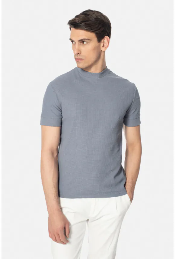 T SHIRT ZAUN NIEBIESKI Z BAWEŁNĄ