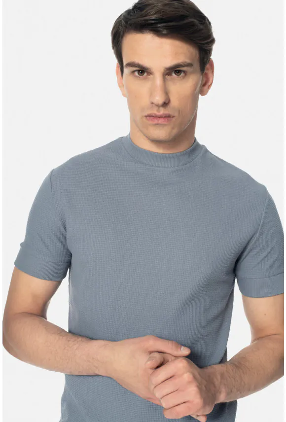 T SHIRT ZAUN NIEBIESKI Z BAWEŁNĄ
