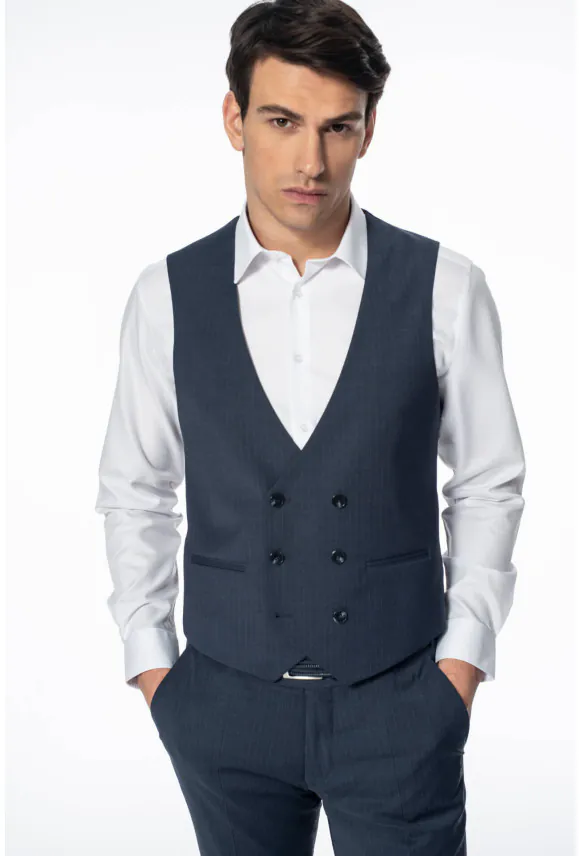 KAMIZELKA ARBON SLIM FIT GRANATOWA DWURZĘDOWA Z WEŁNĄ
