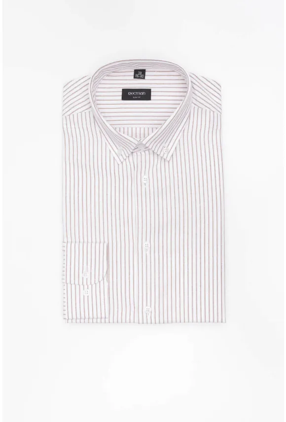 KOSZULA COFINO 3293T DŁUGI RĘKAW SLIM FIT BEŻOWA Z BAWEŁNĄ