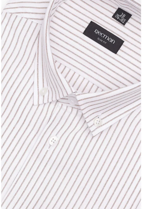 KOSZULA COFINO 3293T DŁUGI RĘKAW SLIM FIT BEŻOWA Z BAWEŁNĄ