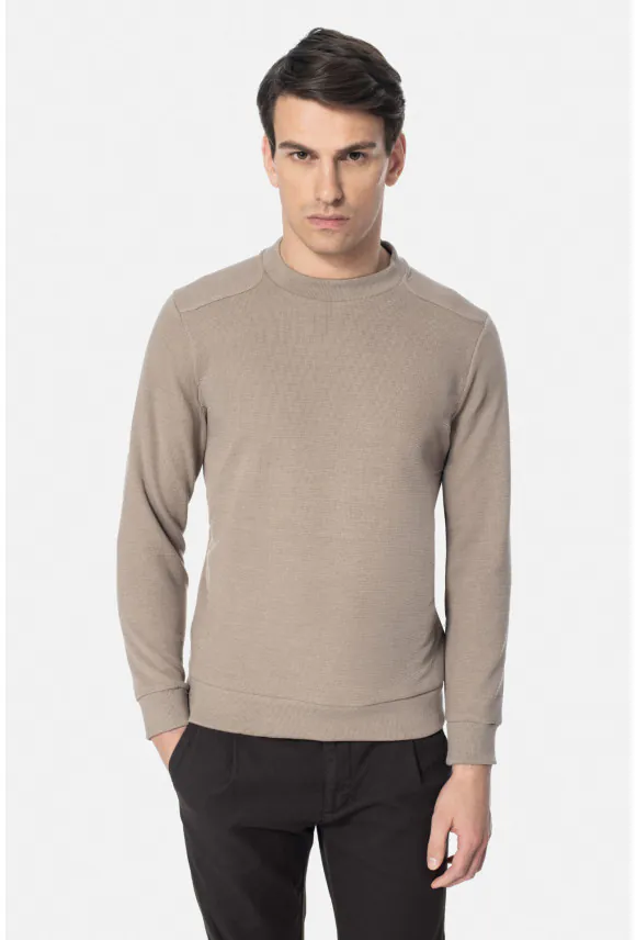 BLUZA PORTONE Z OKRĄGŁYM DEKOLTEM BEŻOWA Z BAWEŁNĄ
