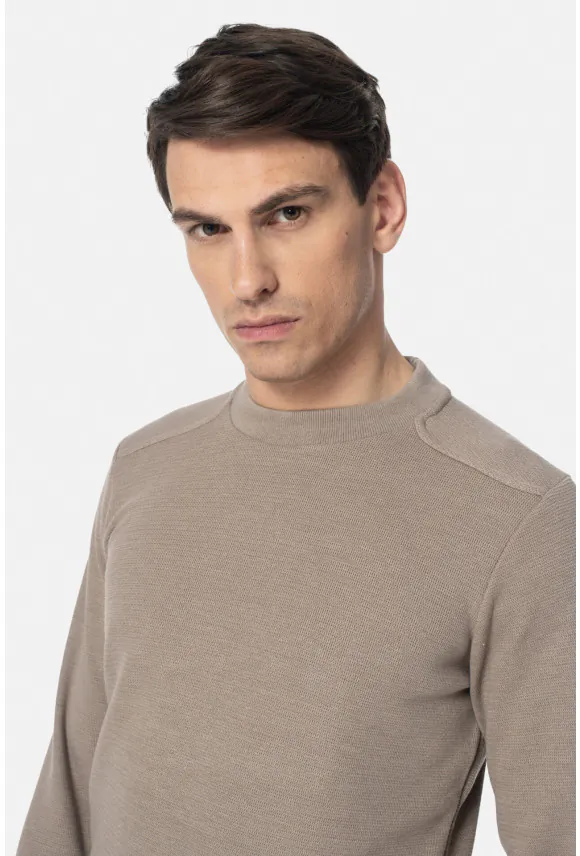 BLUZA PORTONE Z OKRĄGŁYM DEKOLTEM BEŻOWA Z BAWEŁNĄ