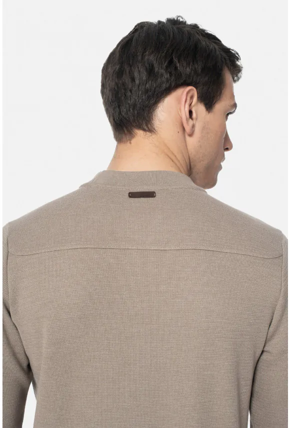 BLUZA PORTONE Z OKRĄGŁYM DEKOLTEM BEŻOWA Z BAWEŁNĄ