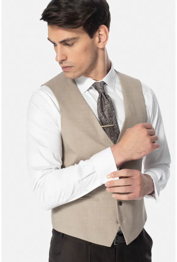 KAMIZELKA SOLURA SLIM FIT BEŻOWA JEDNORZĘDOWA