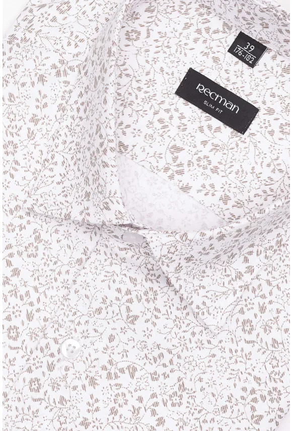 KOSZULA CORSINI 3296E DŁUGI RĘKAW SLIM FIT BEŻOWA Z BAWEŁNĄ