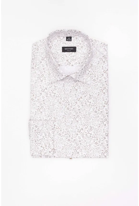 KOSZULA CORSINI 3296E DŁUGI RĘKAW SLIM FIT BEŻOWA Z BAWEŁNĄ